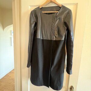 Veda Leather Wool Overcoat Jacket Sz. Medium